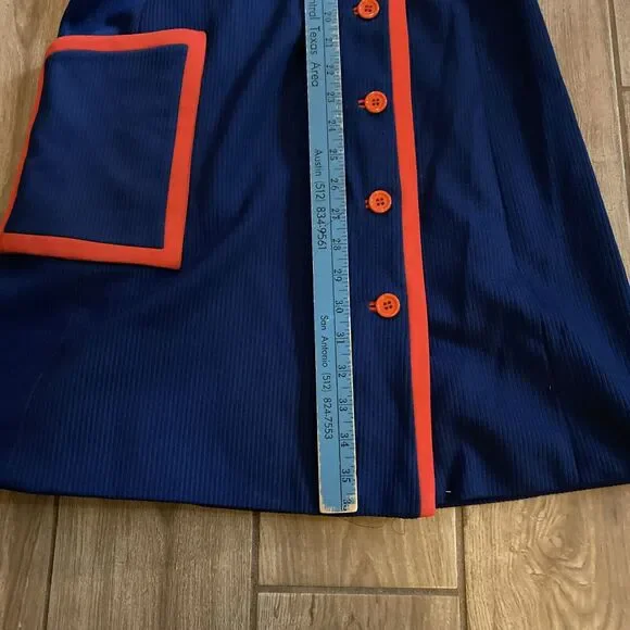 Vintage Retro Handmade 50s Cotton Navy Blue & Red One Piece Dress Size Small - Picture 6 of 8